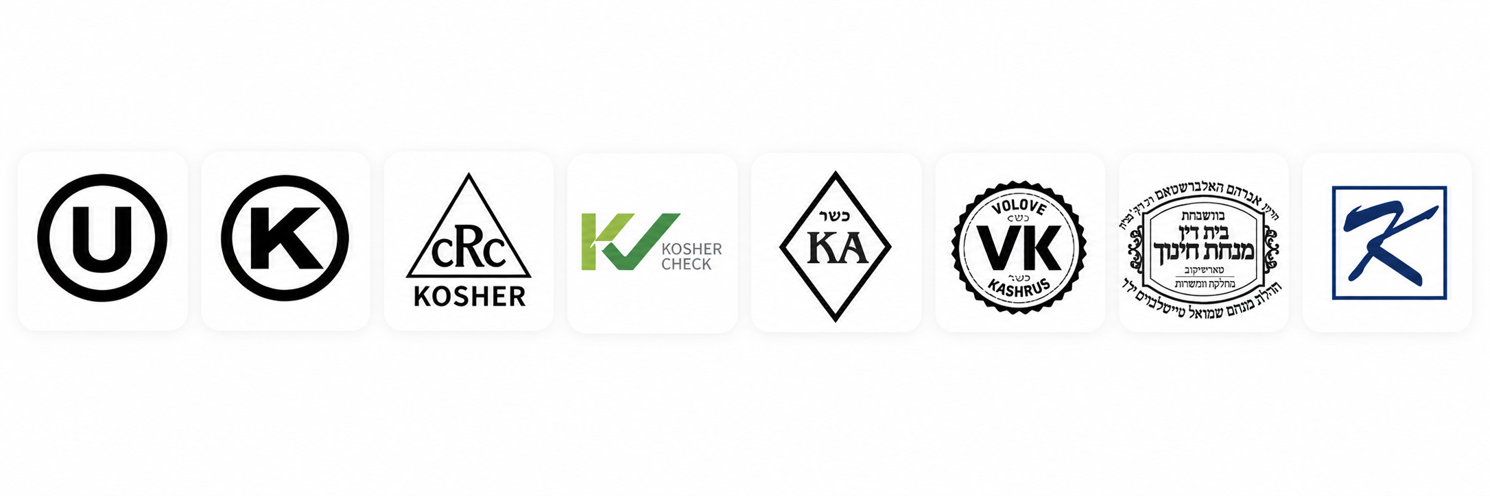 OU、OK、cRc、Kosher Check、KA、VK、Tartikov及Square Kosher标志